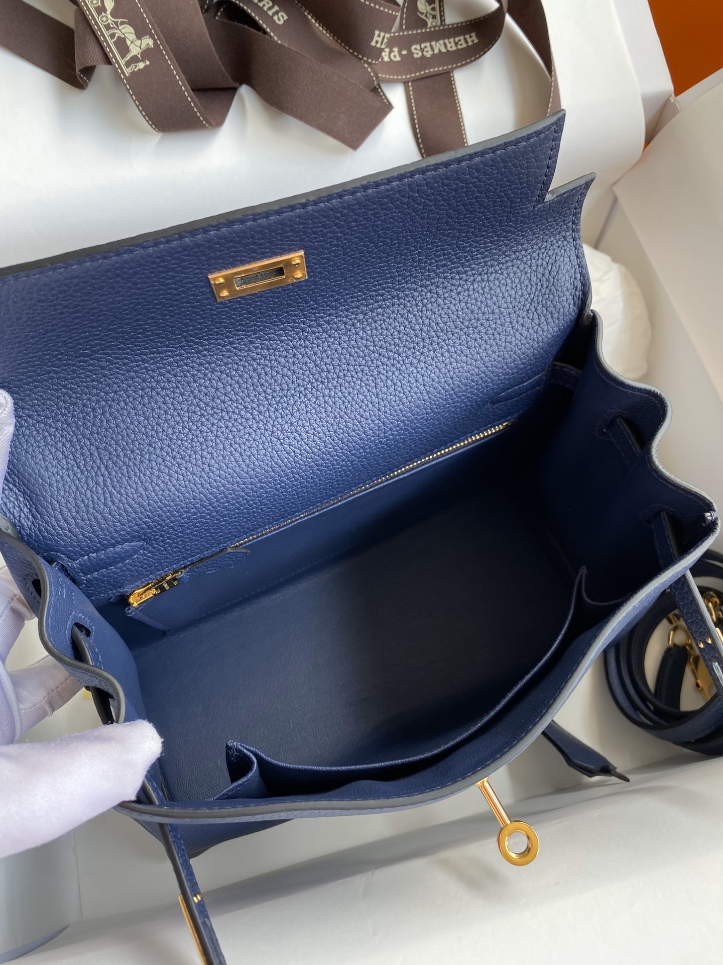 Hermes Kelly 25cm Handbag Shoulder Bag in Blue Nuit Togo Leather